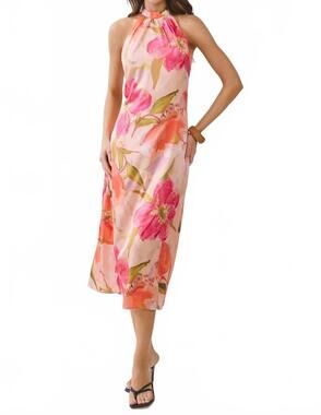 NEW TCEC floral print halter neck midi dress in pink